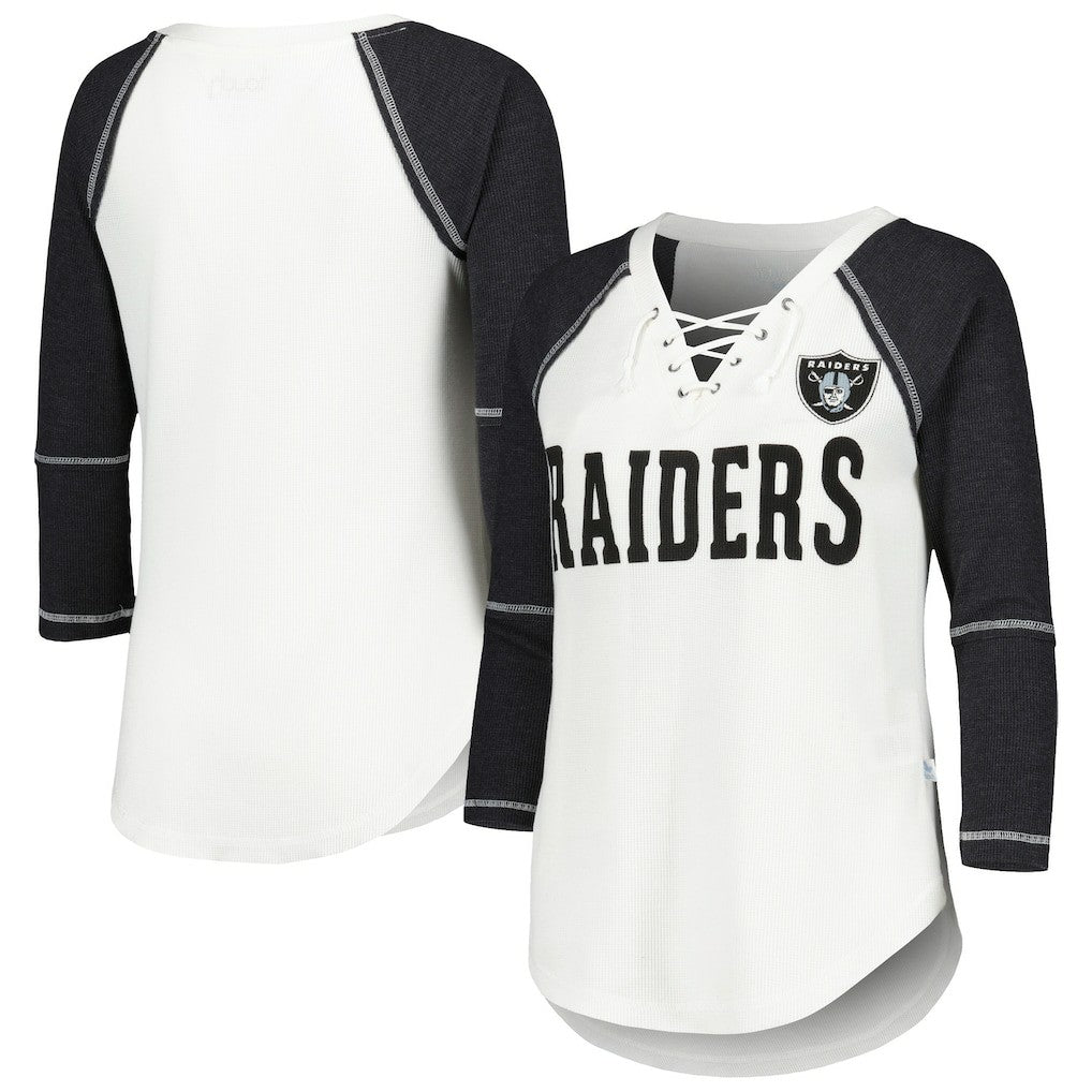Las Vegas Raiders Touch Women's Rebel Raglan Tri-Blend 3/4-Sleeve Lace-Up V-Neck T-Shirt | NFL New