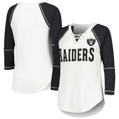 Las Vegas Raiders Touch Women's Rebel Raglan Tri-Blend 3/4-Sleeve Lace-Up V-Neck T-Shirt | NFL New