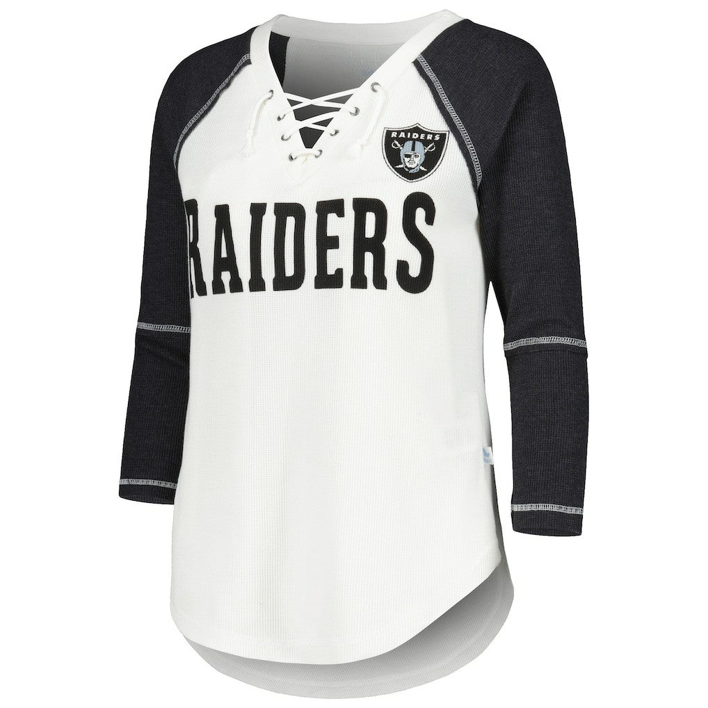Las Vegas Raiders Touch Women's Rebel Raglan Tri-Blend 3/4-Sleeve Lace-Up V-Neck T-Shirt | NFL New