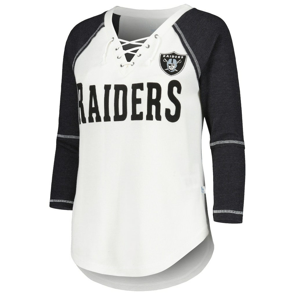 Las Vegas Raiders Touch Women's Rebel Raglan Tri-Blend 3/4-Sleeve Lace-Up V-Neck T-Shirt | NFL New