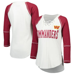 Washington Commanders Touch Women's Rebel Raglan Tri-Blend 3/4-Sleeve Lace-Up V-Neck T-Shirt | NFL Near me