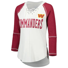 Washington Commanders Touch Women's Rebel Raglan Tri-Blend 3/4-Sleeve Lace-Up V-Neck T-Shirt | NFL Near me