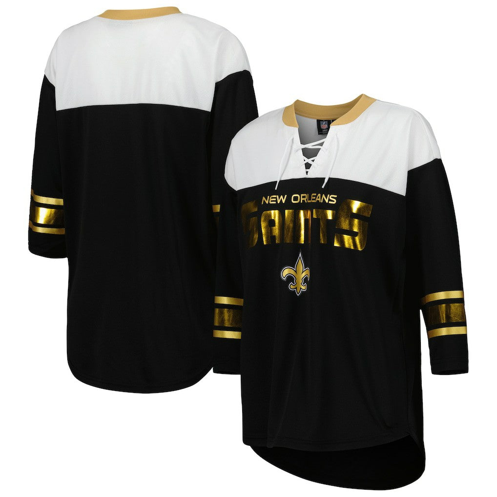 New Orleans Saints G-III 4Her by Carl Banks Women's Double Team 3/4-Sleeve Lace-Up T-Shirt | NFL New