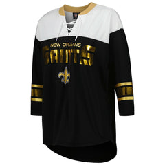 New Orleans Saints G-III 4Her by Carl Banks Women's Double Team 3/4-Sleeve Lace-Up T-Shirt | NFL New