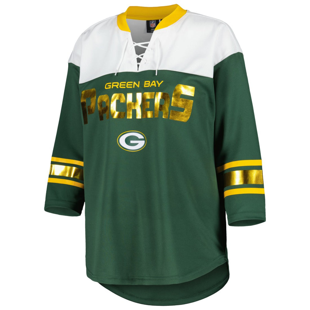 Green Bay Packers G-III 4Her by Carl Banks Women's Double Team 3/4-Sleeve Lace-Up T-Shirt | NFL Sale