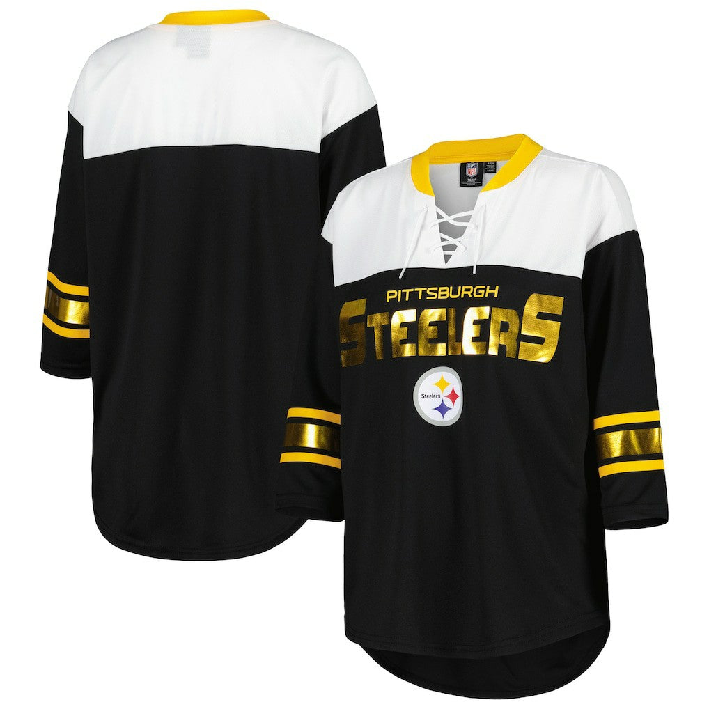 Pittsburgh Steelers G-III 4Her by Carl Banks Women's Double Team 3/4-Sleeve Lace-Up T-Shirt | NFL Near me