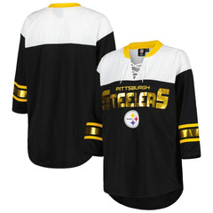 Pittsburgh Steelers G-III 4Her by Carl Banks Women's Double Team 3/4-Sleeve Lace-Up T-Shirt | NFL Near me