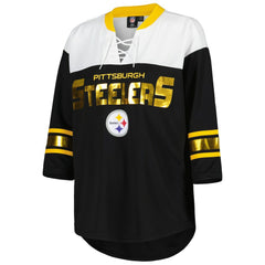 Pittsburgh Steelers G-III 4Her by Carl Banks Women's Double Team 3/4-Sleeve Lace-Up T-Shirt | NFL Near me