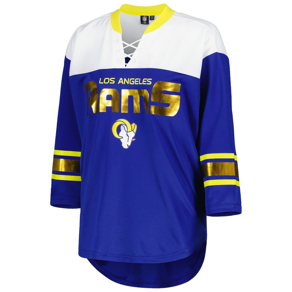 Los Angeles Rams G-III 4Her by Carl Banks Women's Double Team 3/4-Sleeve Lace-Up T-Shirt | NFL Sale