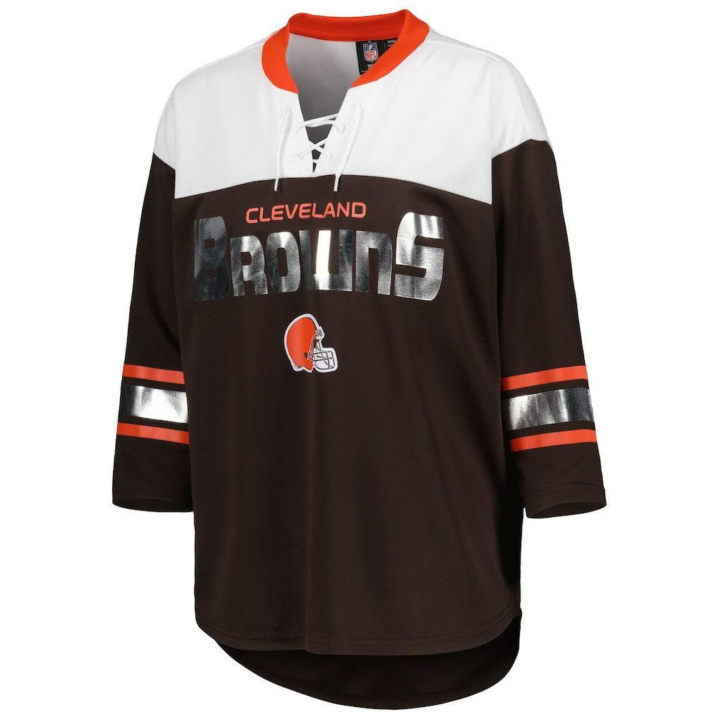 Cleveland Browns G-III 4Her by Carl Banks Women's Double Team 3/4-Sleeve Lace-Up T-Shirt | NFL Outlet