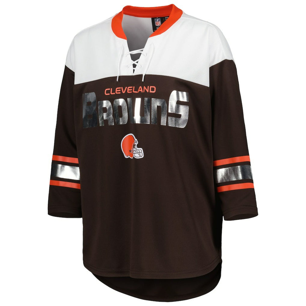 Cleveland Browns G-III 4Her by Carl Banks Women's Double Team 3/4-Sleeve Lace-Up T-Shirt | NFL Outlet
