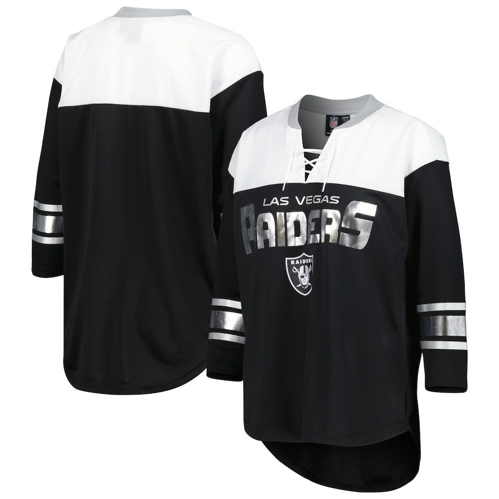 Las Vegas Raiders G-III 4Her by Carl Banks Women's Double Team 3/4-Sleeve Lace-Up T-Shirt | NFL New