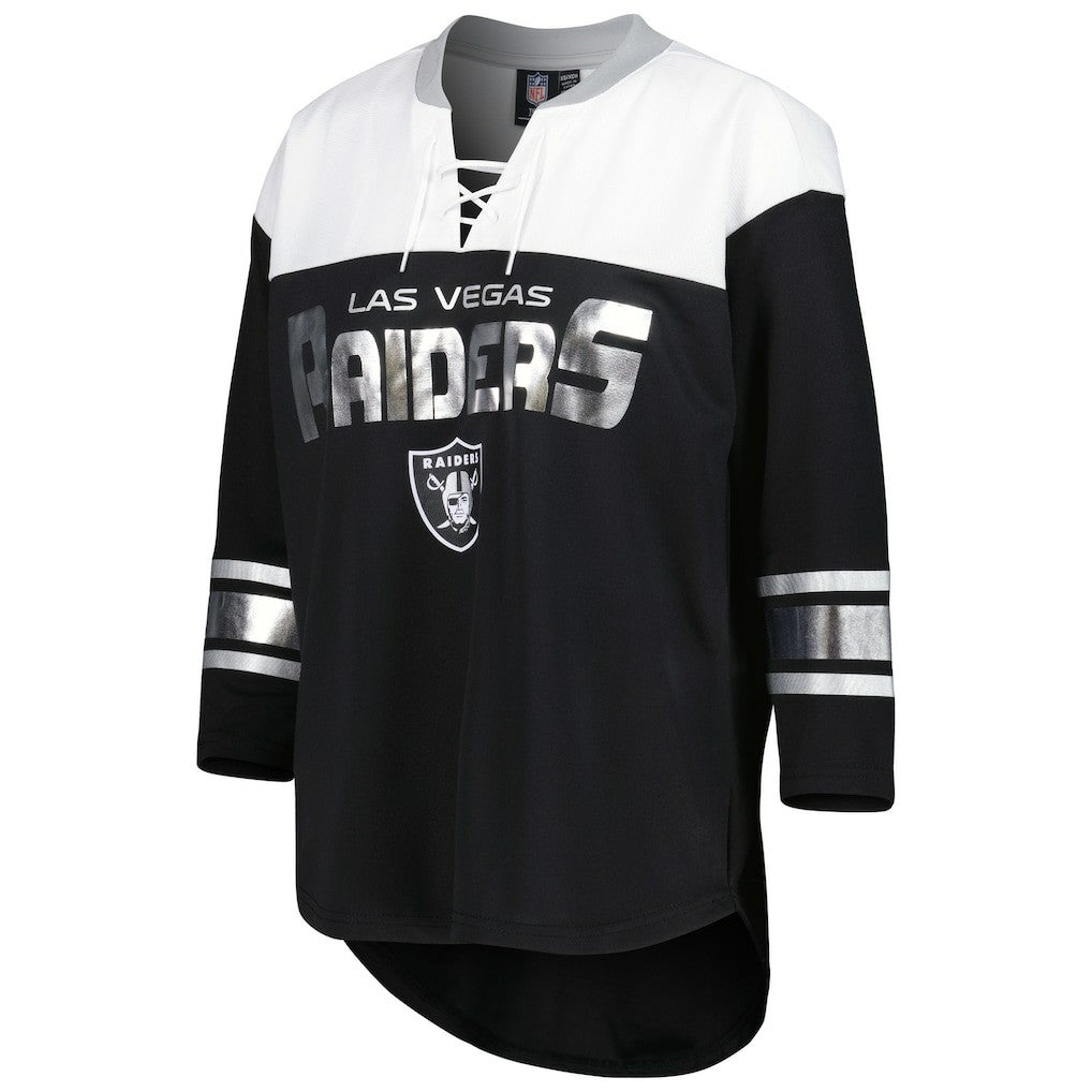 Las Vegas Raiders G-III 4Her by Carl Banks Women's Double Team 3/4-Sleeve Lace-Up T-Shirt | NFL New