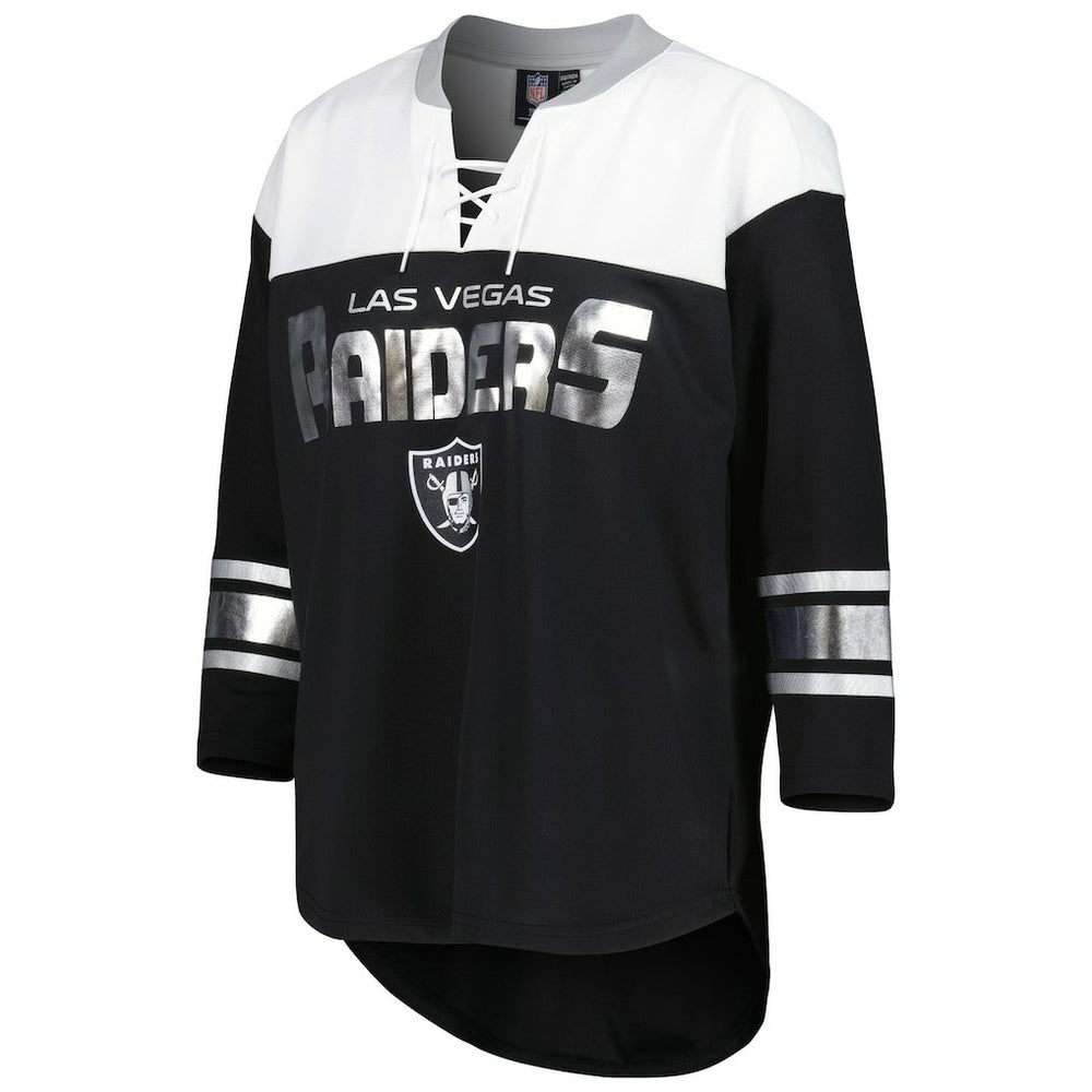 Las Vegas Raiders G-III 4Her by Carl Banks Women's Double Team 3/4-Sleeve Lace-Up T-Shirt | NFL New