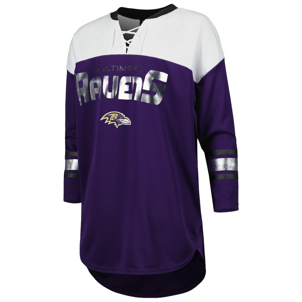 Baltimore Ravens G-III 4Her by Carl Banks Women's Double Team 3/4-Sleeve Lace-Up T-Shirt | NFL US