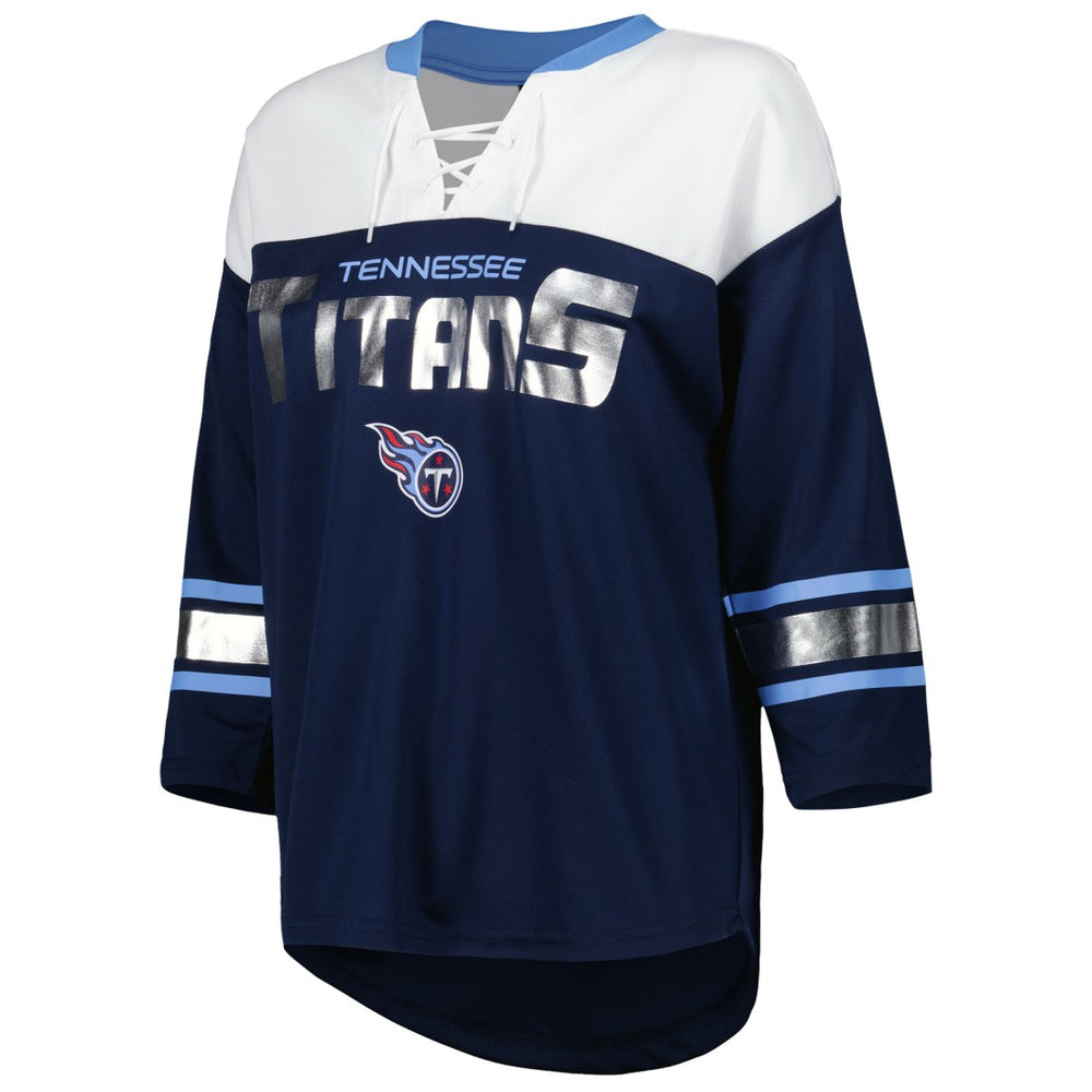 Tennessee Titans G-III 4Her by Carl Banks Women's Double Team 3/4-Sleeve Lace-Up T-Shirt | NFL Sale