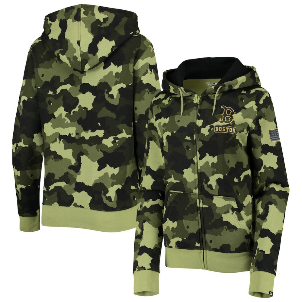 Boston Red Sox New Era Women's 2022 MLB Armed Forces Day Camo Full-Zip Hoodie - MLB Hoodies