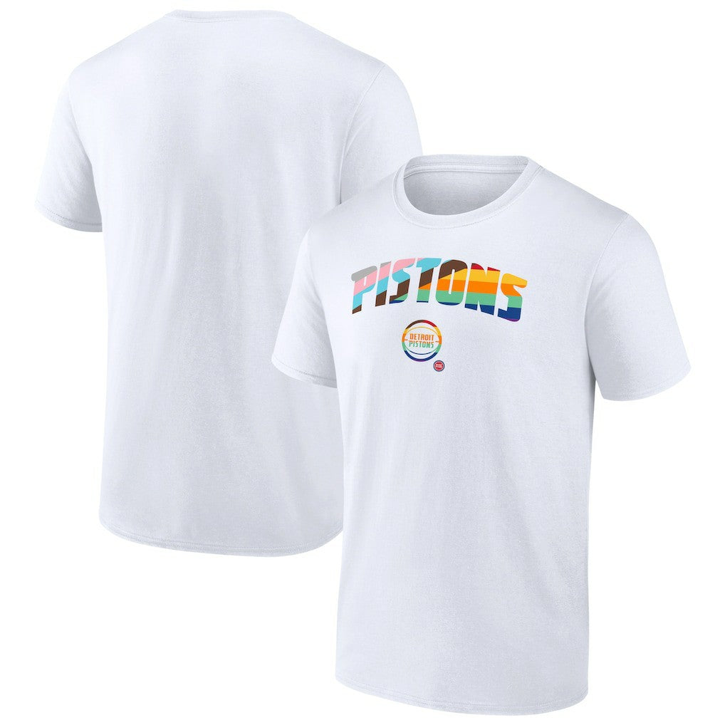 White Detroit Pistons Pride T-Shirt sale | NBA