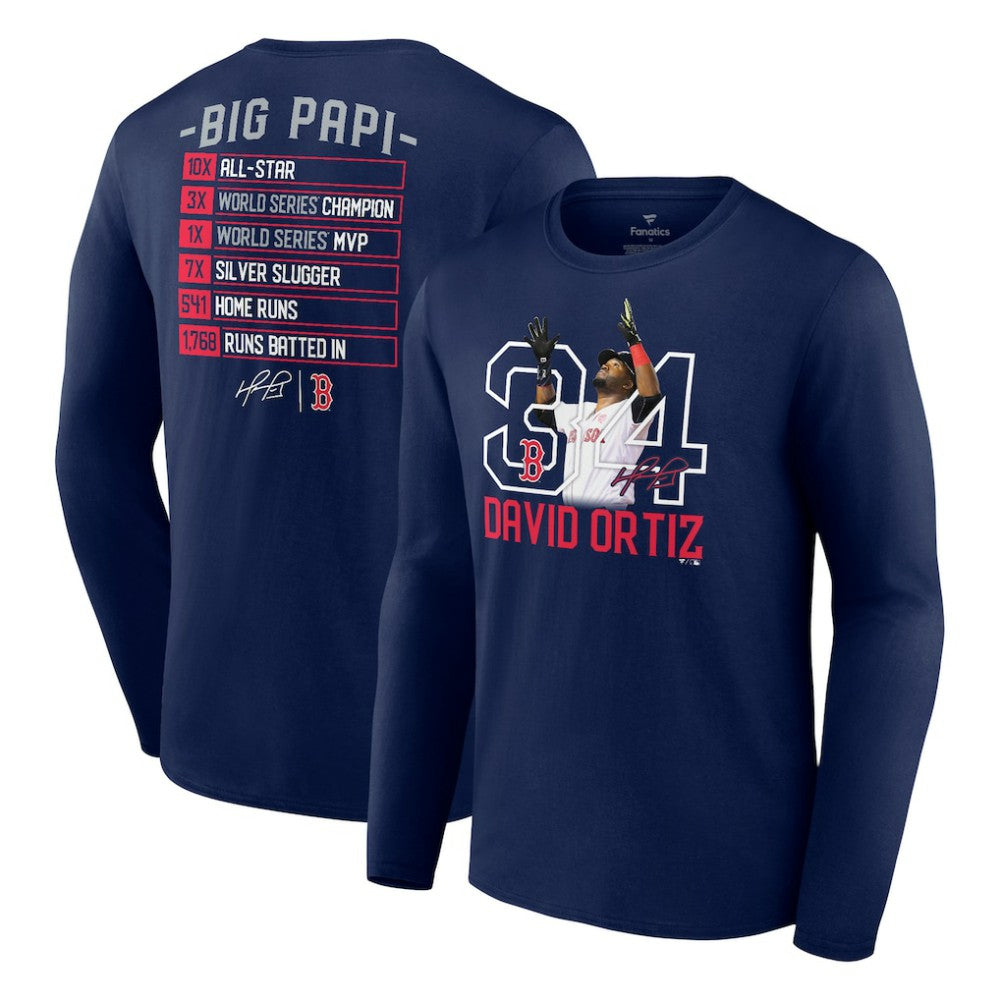 David Ortiz Boston Red Sox Fanatics Stats Resume Long Sleeve T-Shirt - MLB T-shirts