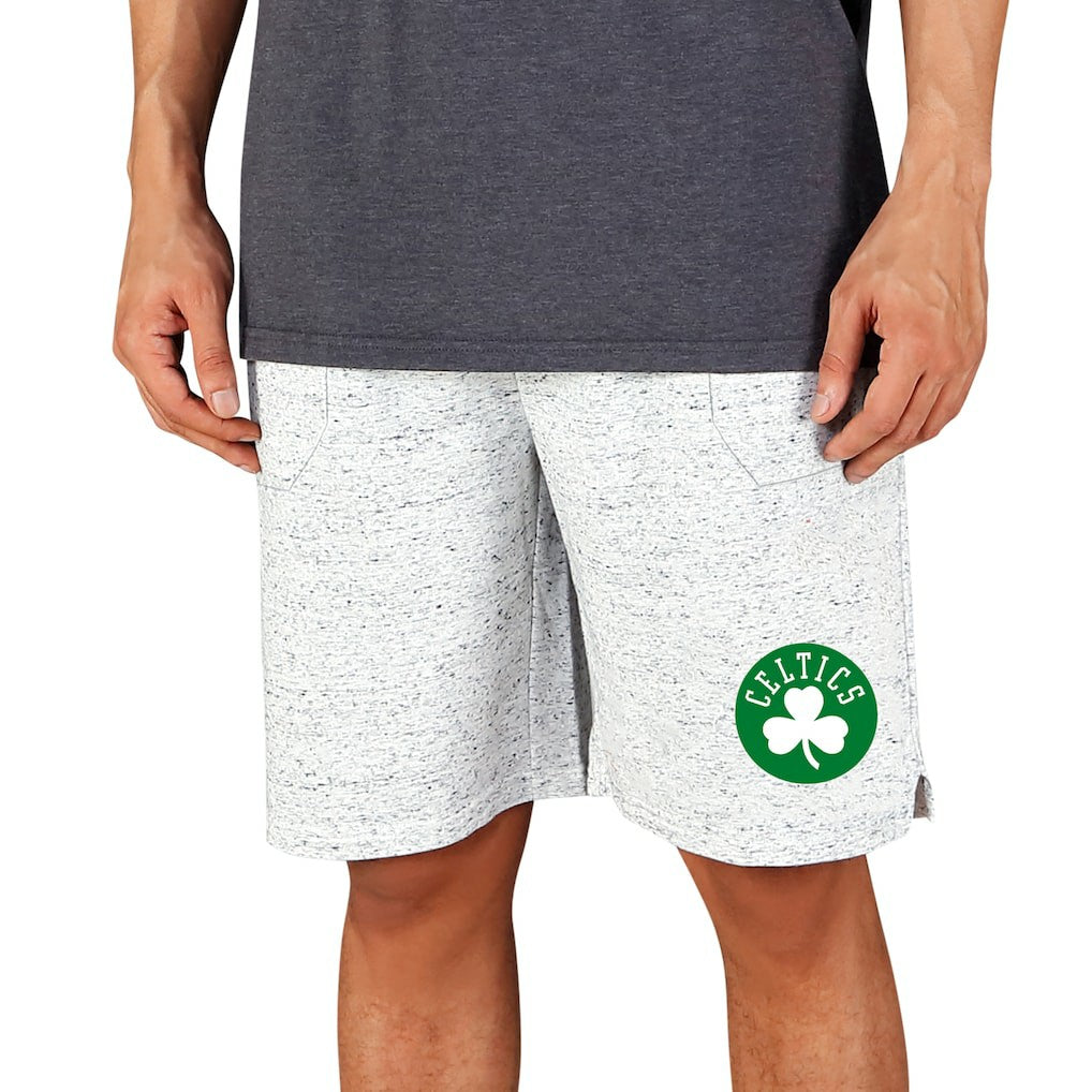 White/Charcoal Boston Celtics Concepts Sport Throttle Knit Jam Shorts | NBA