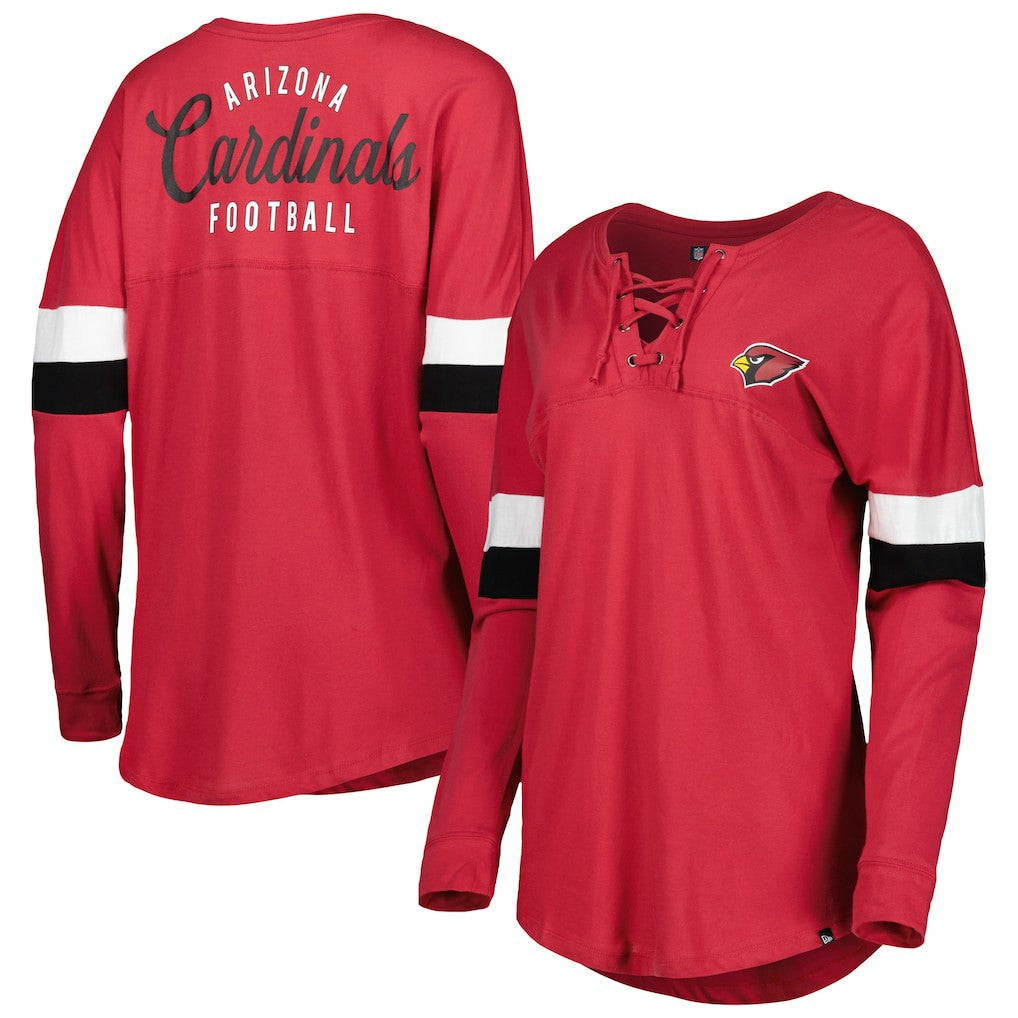 Arizona Cardinals Women's Athletic Varsity Lace-Up Lightweight Long Sleeve T-Shirt | NFL Hot