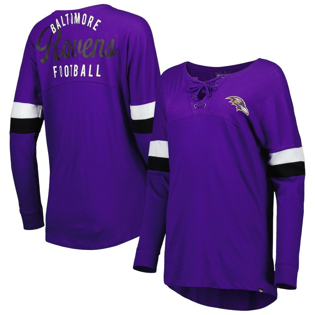 Baltimore Ravens Women's Athletic Varsity Lace-Up Lightweight Long Sleeve T-Shirt | NFL Outlet