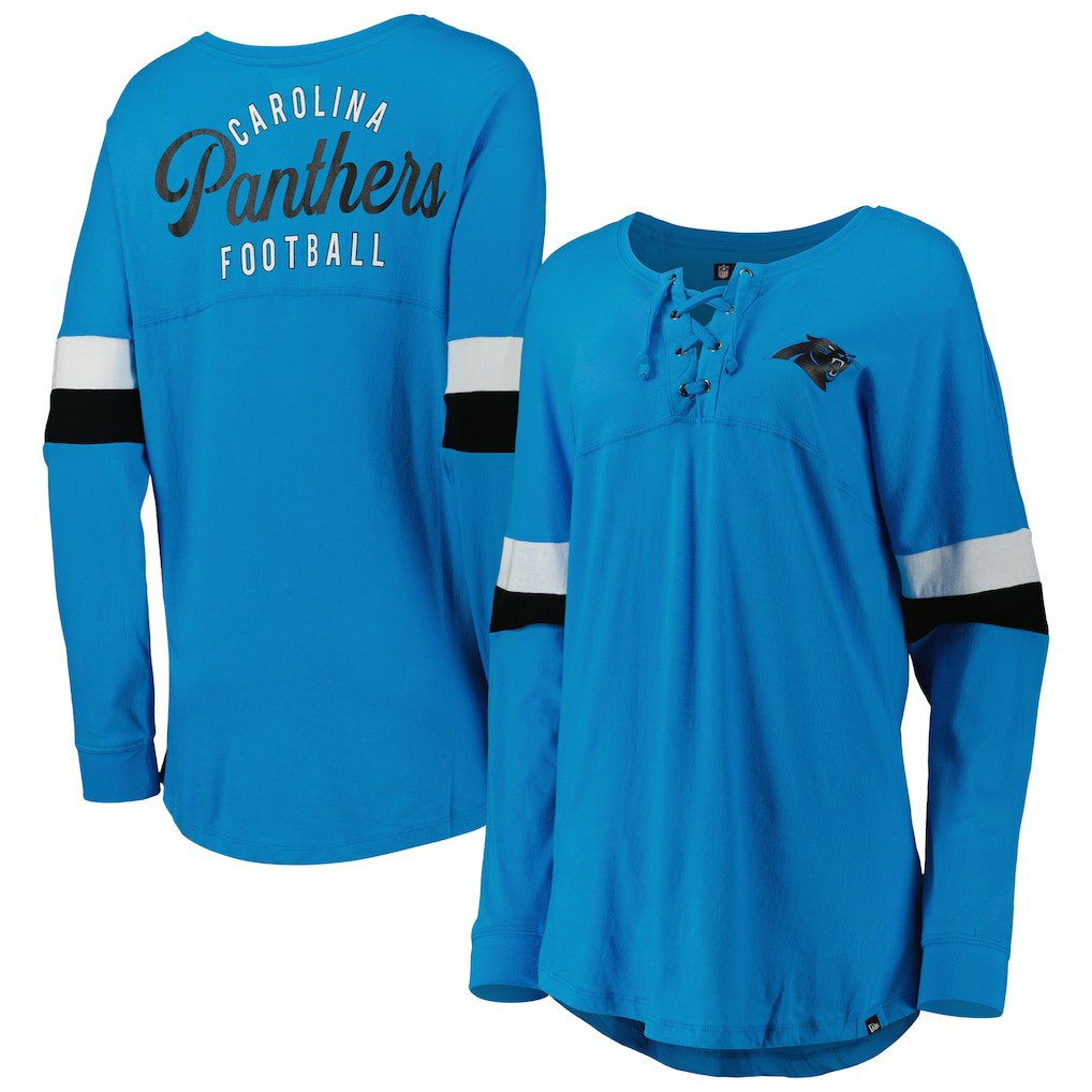 Carolina Panthers Women's Athletic Varsity Lace-Up Lightweight Long Sleeve T-Shirt | NFL Outlet