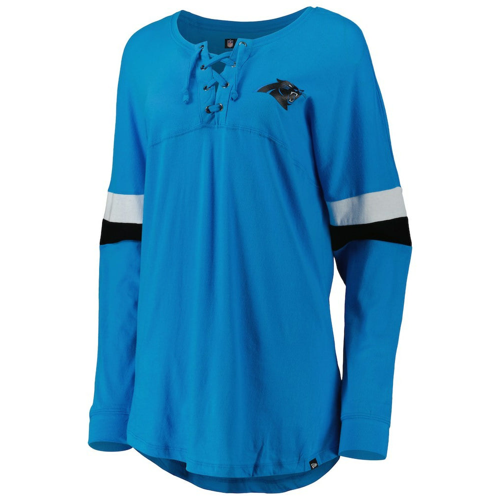 Carolina Panthers Women's Athletic Varsity Lace-Up Lightweight Long Sleeve T-Shirt | NFL Outlet