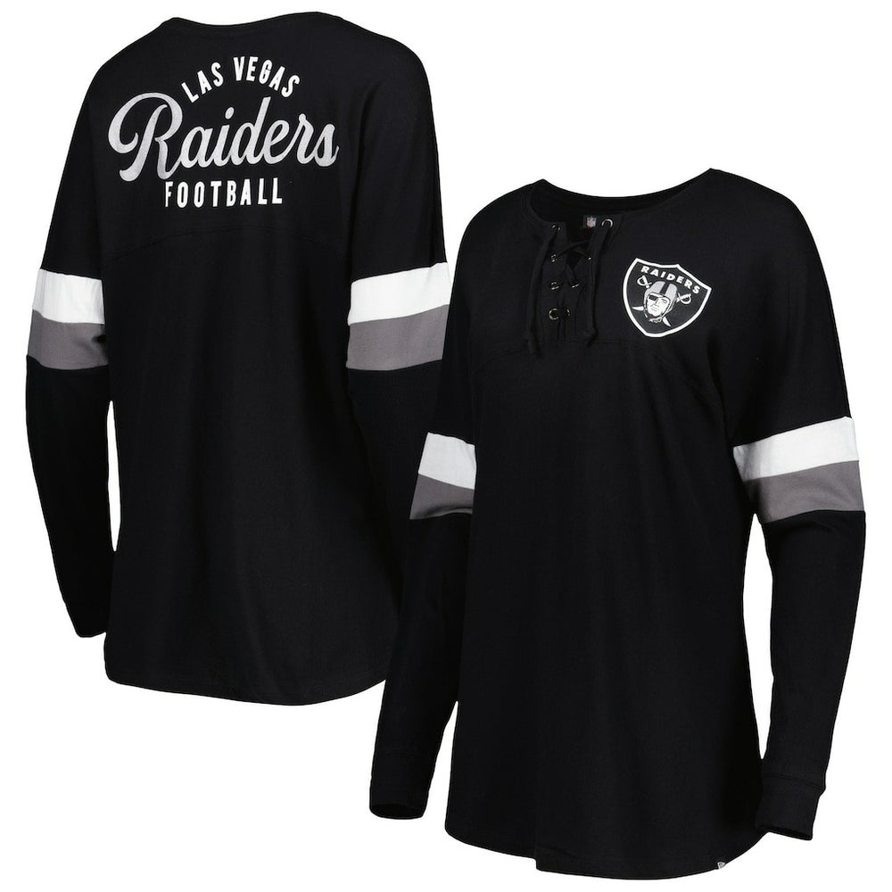 Las Vegas Raiders Women's Athletic Varsity Lace-Up Lightweight Long Sleeve T-Shirt | NFL Outlet