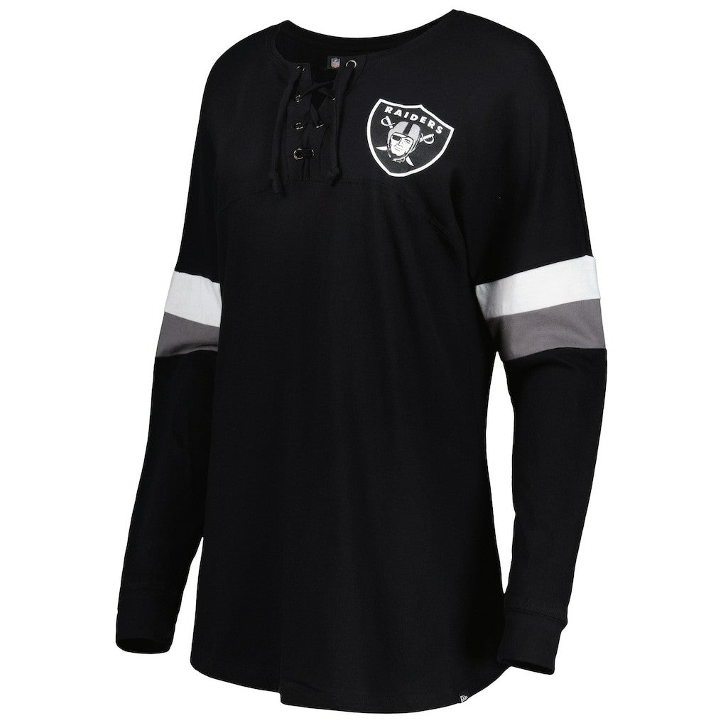 Las Vegas Raiders Women's Athletic Varsity Lace-Up Lightweight Long Sleeve T-Shirt | NFL Outlet