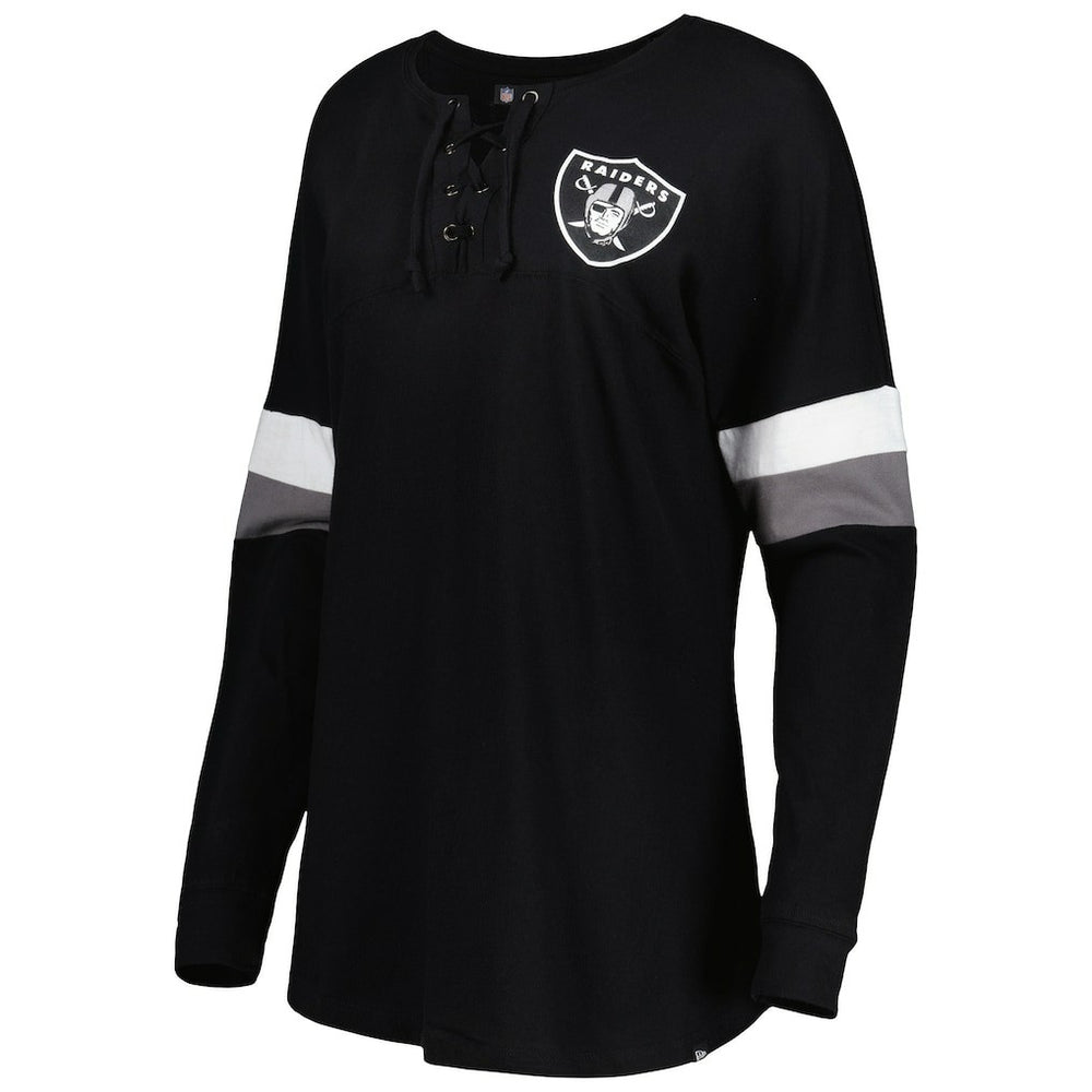 Las Vegas Raiders Women's Athletic Varsity Lace-Up Lightweight Long Sleeve T-Shirt | NFL Outlet