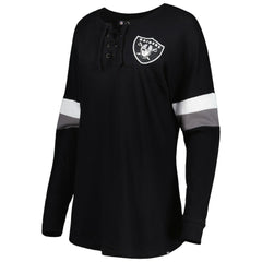 Las Vegas Raiders Women's Athletic Varsity Lace-Up Lightweight Long Sleeve T-Shirt | NFL Outlet