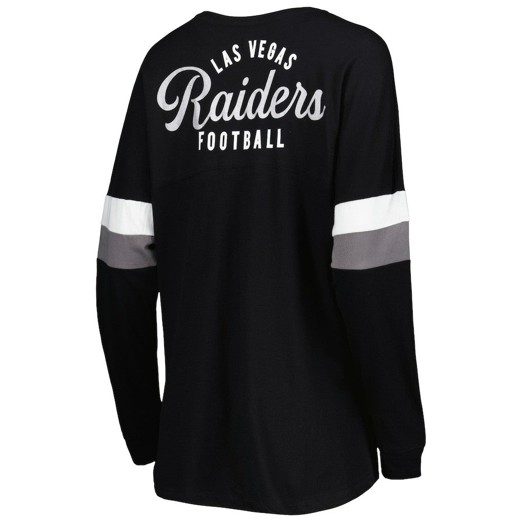 Las Vegas Raiders Women's Athletic Varsity Lace-Up Lightweight Long Sleeve T-Shirt | NFL Outlet