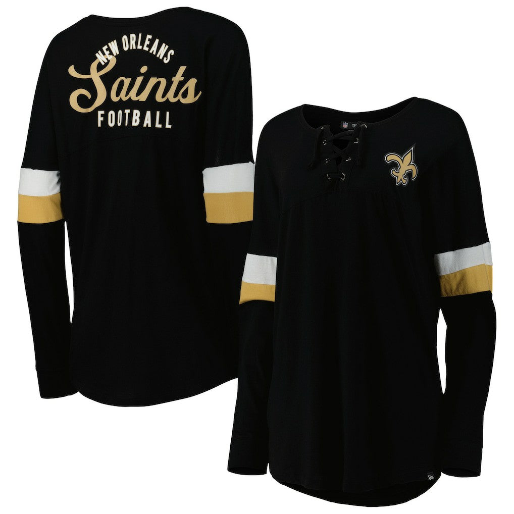 New Orleans Saints Women's Athletic Varsity Lace-Up Lightweight Long Sleeve T-Shirt | NFL New