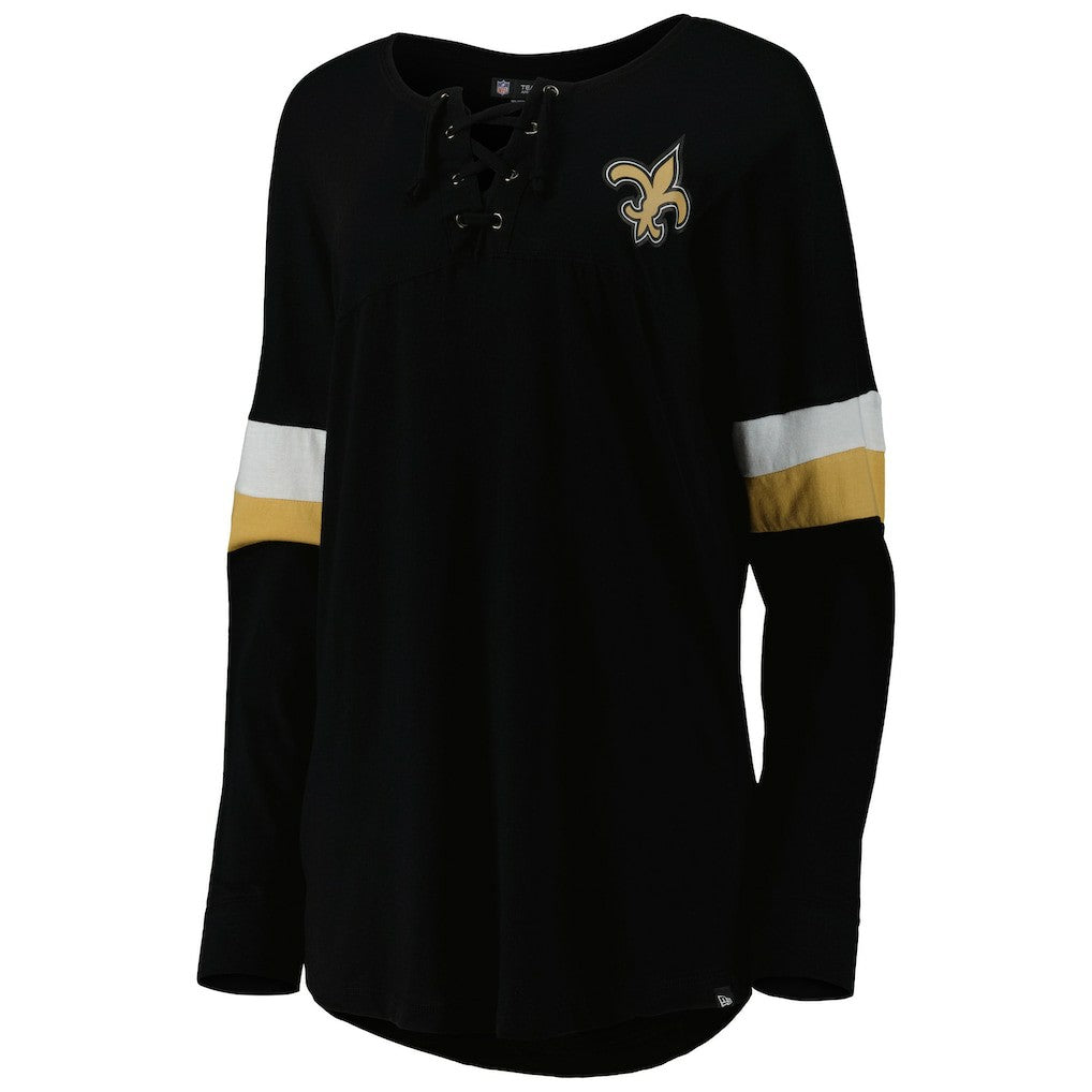 New Orleans Saints Women's Athletic Varsity Lace-Up Lightweight Long Sleeve T-Shirt | NFL New