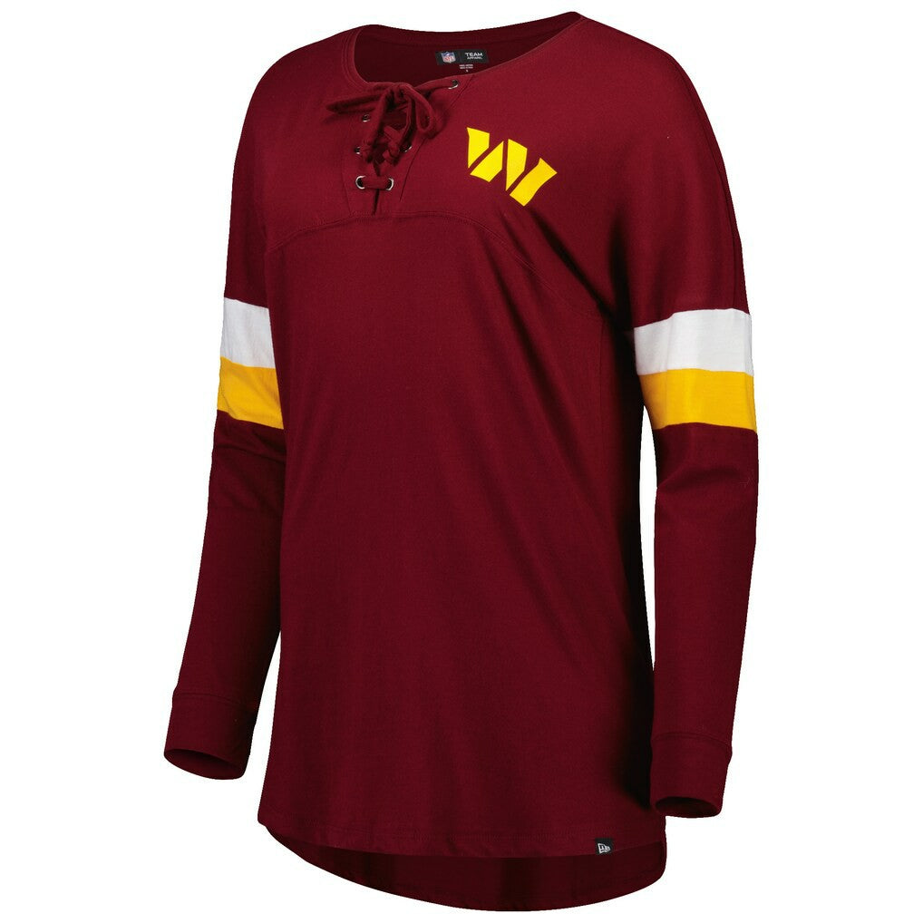 Washington Commanders Women's Athletic Varsity Lace-Up Lightweight Long Sleeve T-Shirt | NFL New
