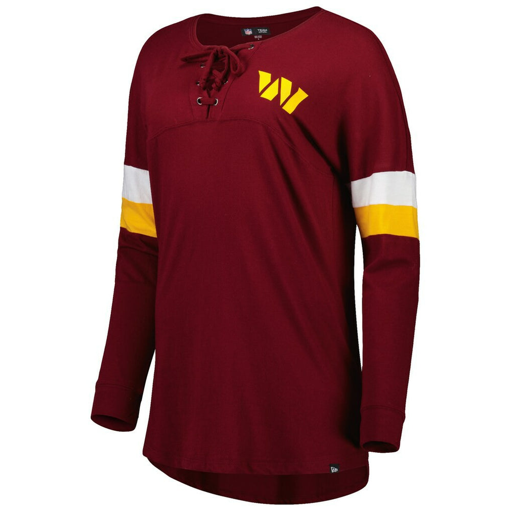 Washington Commanders Women's Athletic Varsity Lace-Up Lightweight Long Sleeve T-Shirt | NFL New