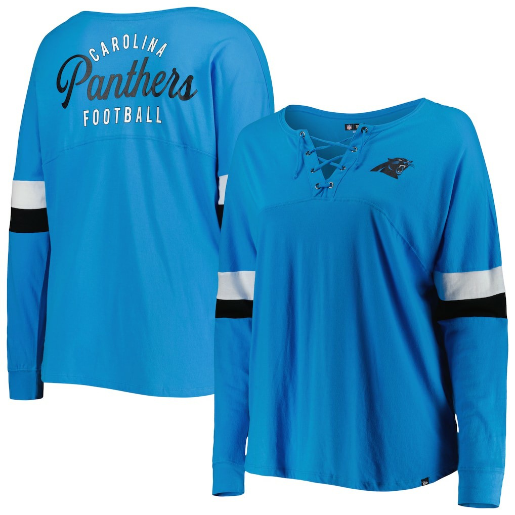 Carolina Panthers Women's Plus Size Athletic Varsity Lace-Up V-Neck Long Sleeve T-Shirt | NFL Near me