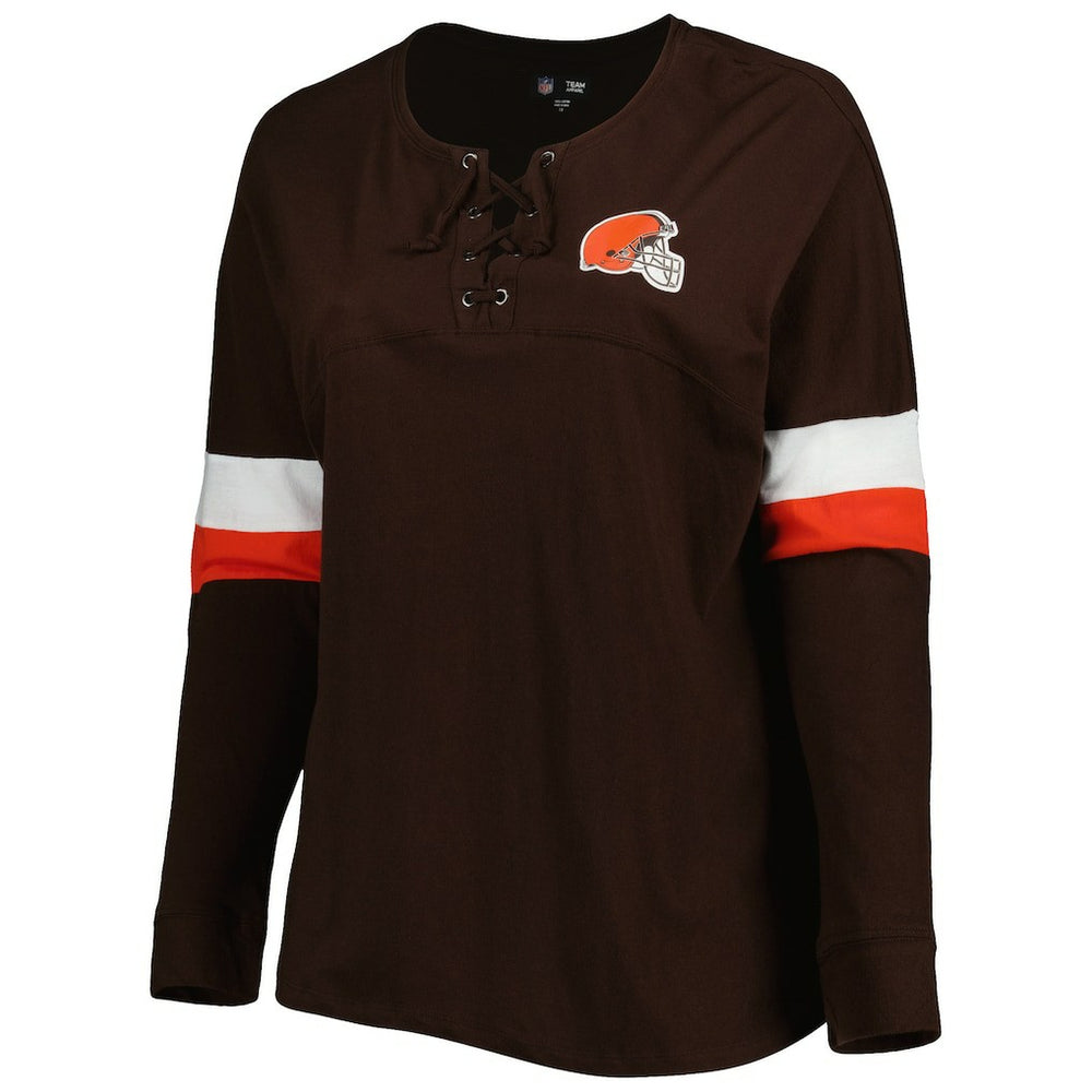 Cleveland Browns Women's Plus Size Athletic Varsity Lace-Up V-Neck Long Sleeve T-Shirt | NFL US