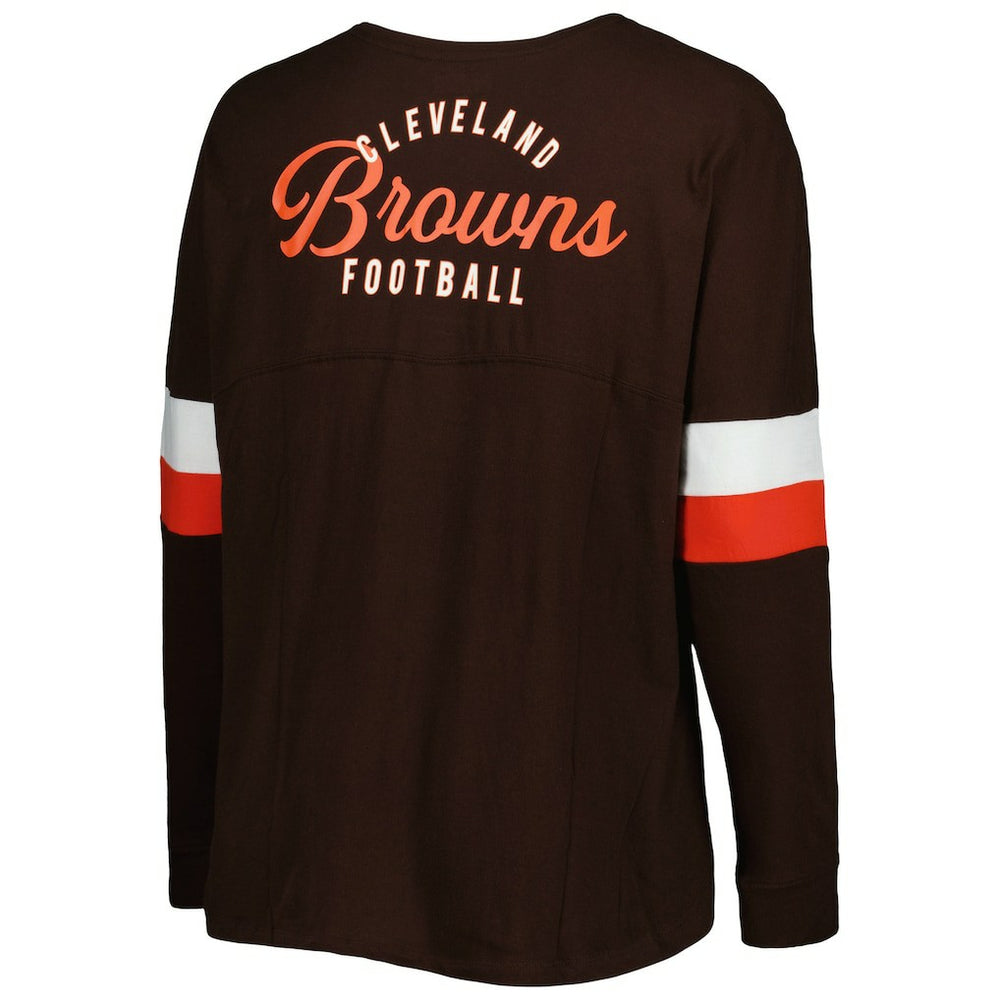Cleveland Browns Women's Plus Size Athletic Varsity Lace-Up V-Neck Long Sleeve T-Shirt | NFL US