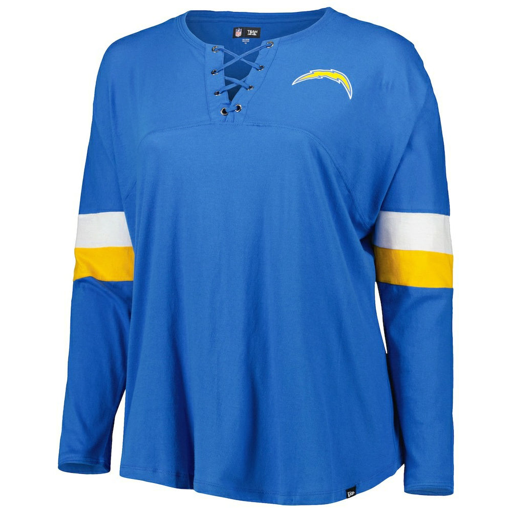 Los Angeles Chargers Women's Plus Size Athletic Varsity Lace-Up V-Neck Long Sleeve T-Shirt | NFL New