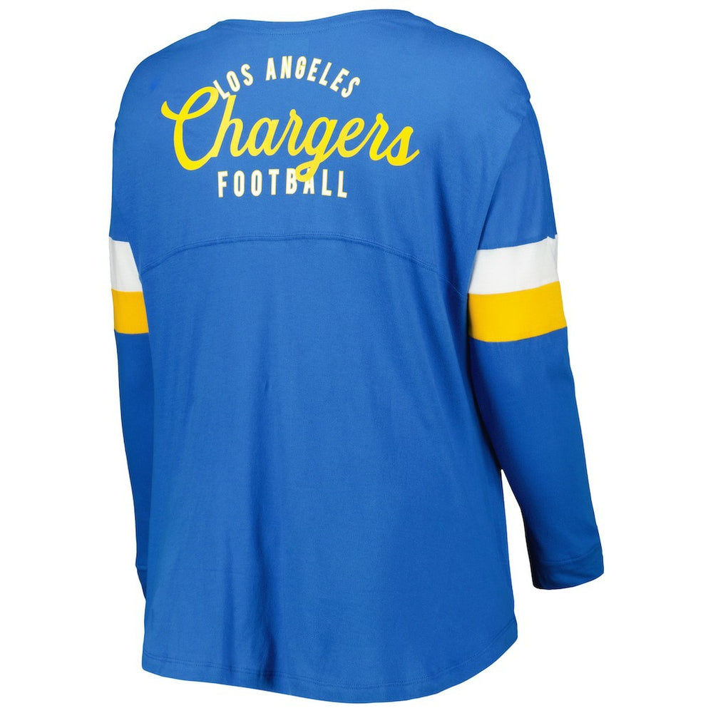 Los Angeles Chargers Women's Plus Size Athletic Varsity Lace-Up V-Neck Long Sleeve T-Shirt | NFL New