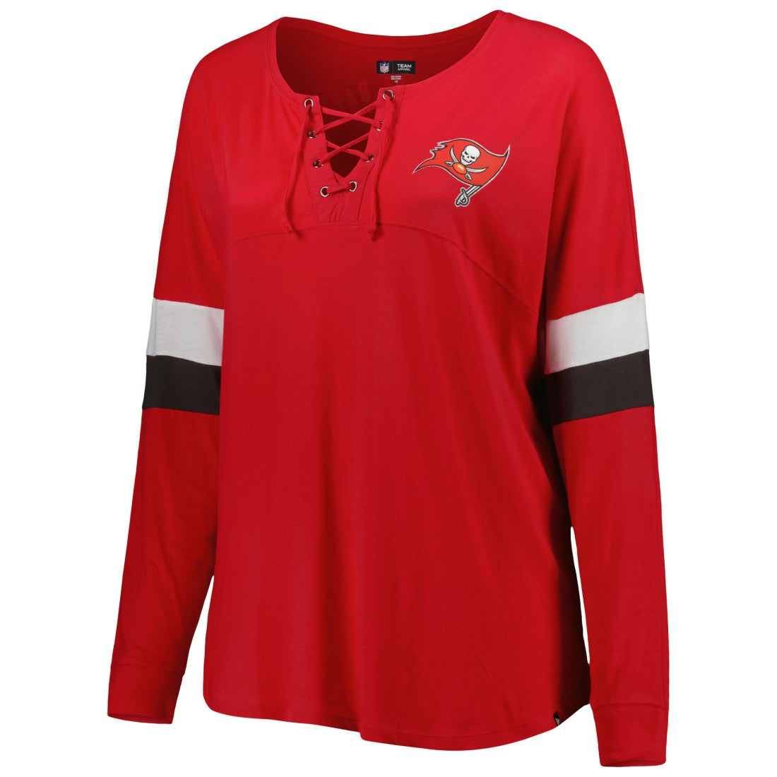 Tampa Bay Buccaneers Women's Plus Size Athletic Varsity Lace-Up V-Neck Long Sleeve T-Shirt | NFL Near me