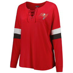 Tampa Bay Buccaneers Women's Plus Size Athletic Varsity Lace-Up V-Neck Long Sleeve T-Shirt | NFL Near me