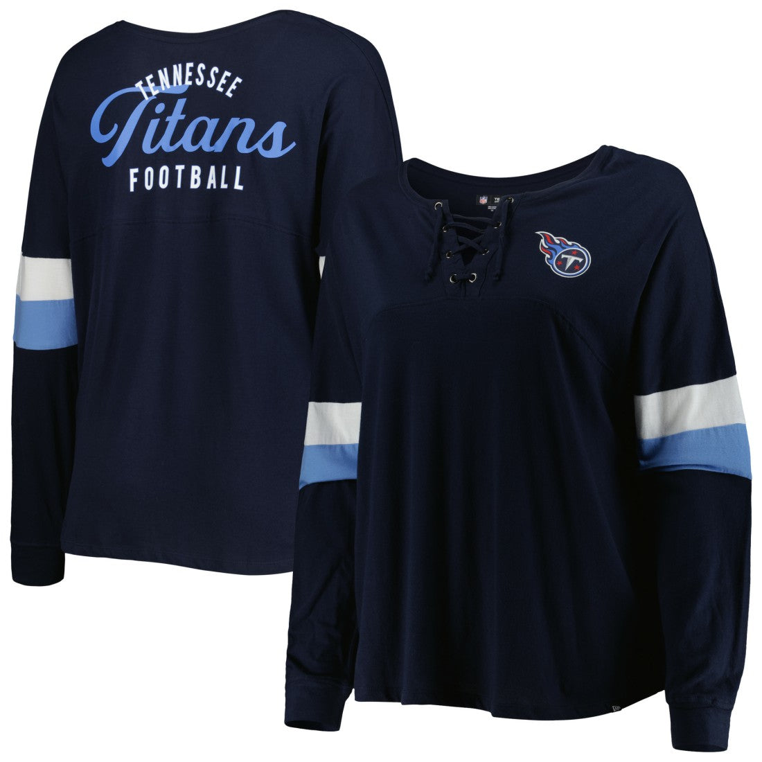Tennessee Titans Women's Plus Size Athletic Varsity Lace-Up V-Neck Long Sleeve T-Shirt | NFL US