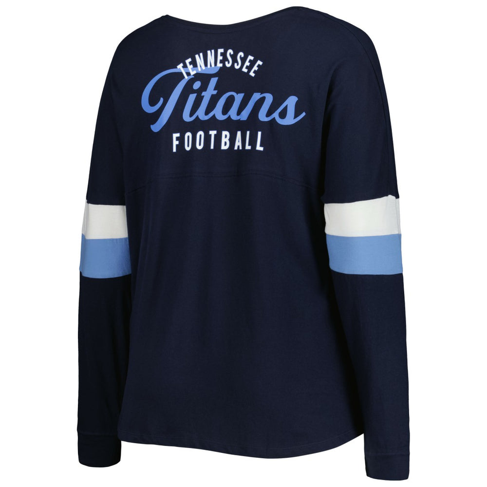 Tennessee Titans Women's Plus Size Athletic Varsity Lace-Up V-Neck Long Sleeve T-Shirt | NFL US