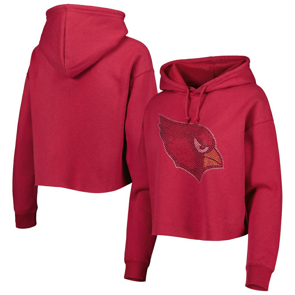 Arizona Cardinals Cuce Women's Crystal Logo Cropped Pullover Hoodie | NFL New