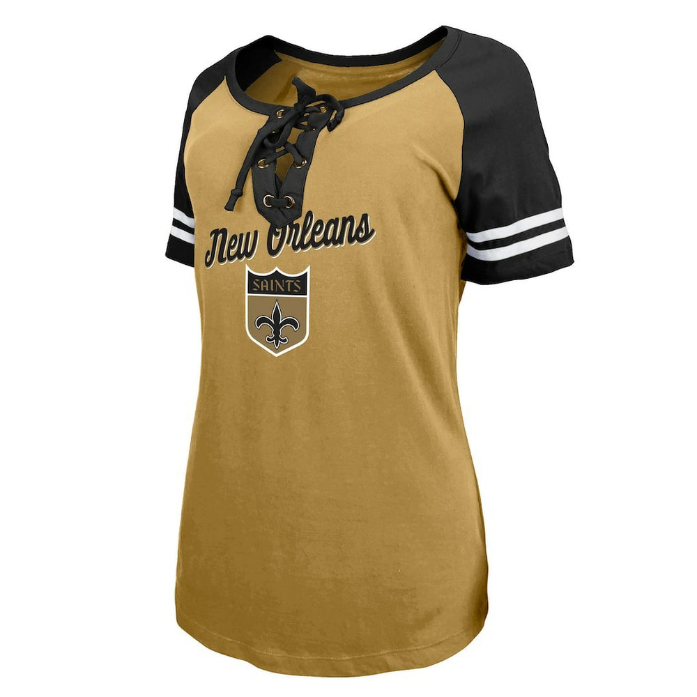 New Orleans Saints Women's Legacy Lace-Up Raglan T-Shirt | NFL Outlet