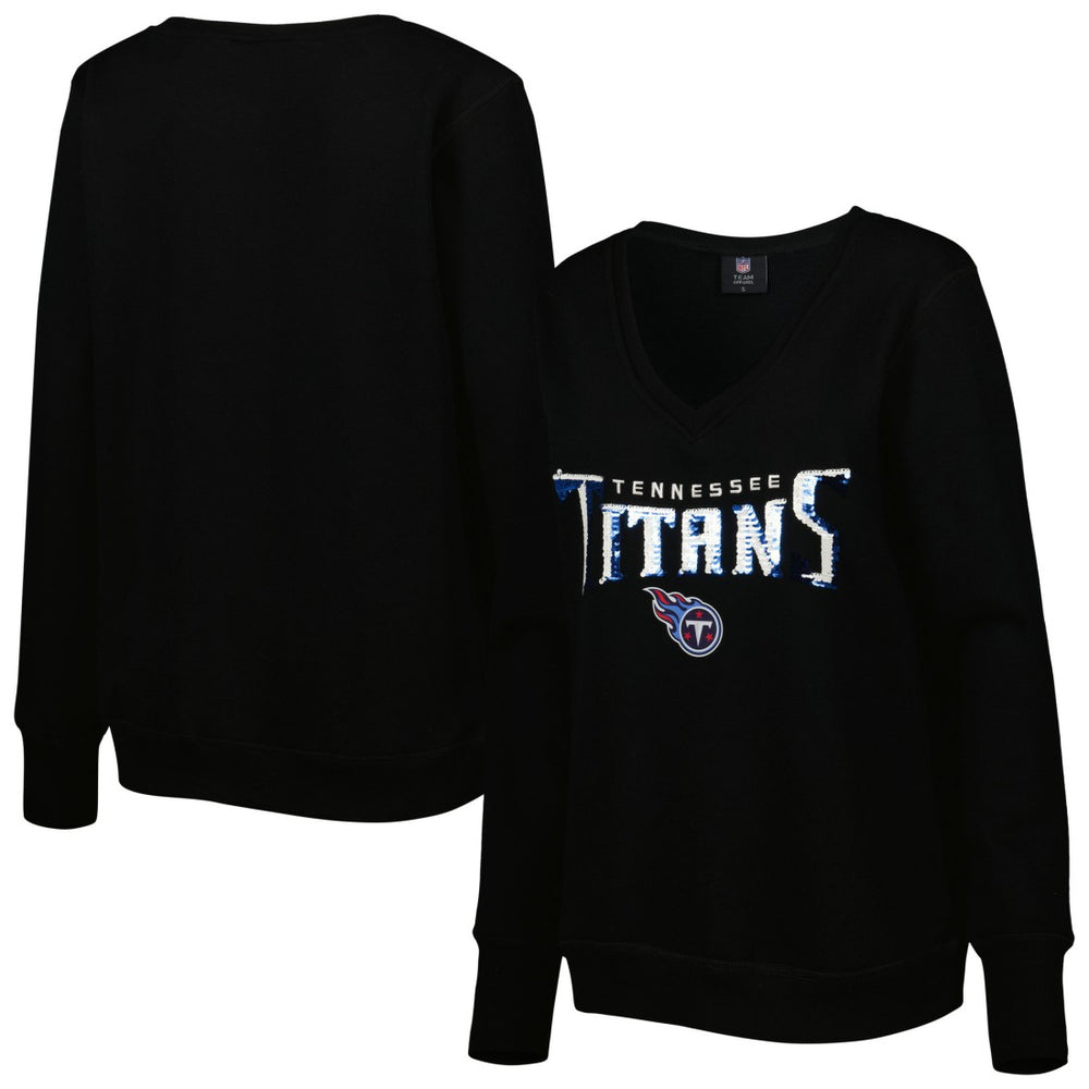 Tennessee Titans Cuce Women's Sequin Logo V-Neck Pullover Sweatshirt | NFL Discount