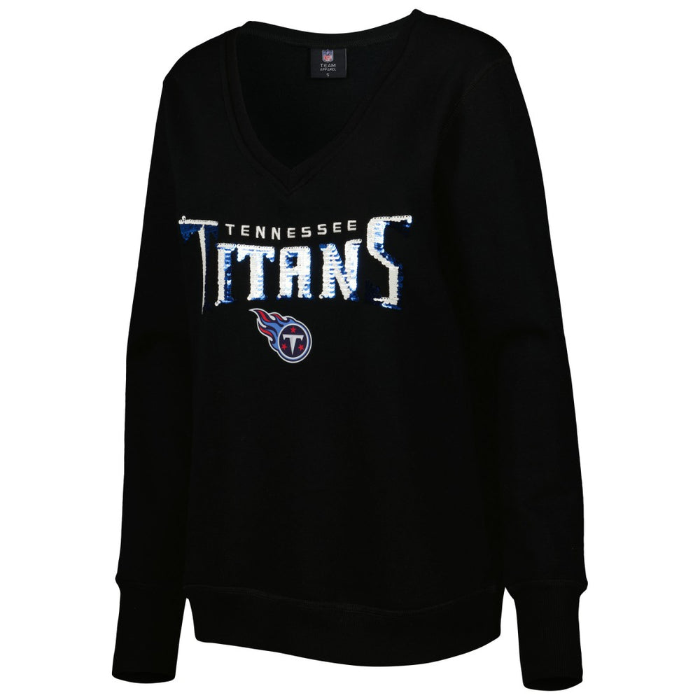 Tennessee Titans Cuce Women's Sequin Logo V-Neck Pullover Sweatshirt | NFL Discount